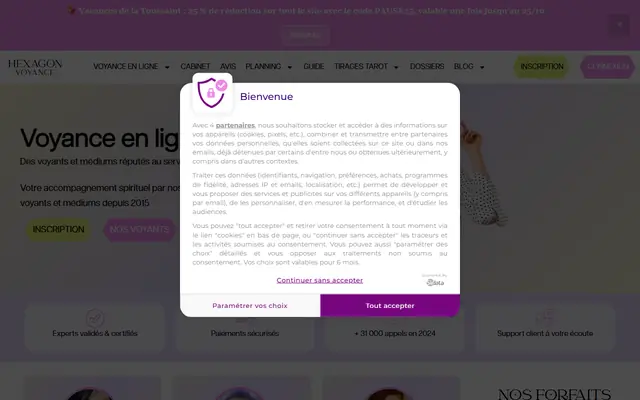 L’accueil de Voyance en ligne, reproduit à l’identique. La lecture qui suit ne porte que là-dessus.